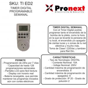 TIMER DIGITAL PROGRAMABLE ENCHUFABLE PRONEXT - Vista 3