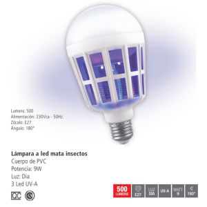 LAMPARA LED MATA INSECTOS  BULBO 9W - LUZ DIA + LUZ UV-A - Vista 3