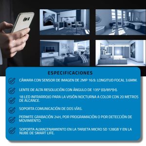 CAMARA DE SEGURIDAD IP SMART CON VISIÓN NOCTURNA HD RESOLUCION 2MP EXTERIOR PRONEXT - Vista 4