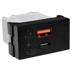 CARGADOR USB JELUZ PLATINUM DOBLE CONECTOR USB "C" + USB "A" 5V 3A (CARGA RAPIDA) NEGRO