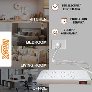 PROLONGADOR MULTIPLE 8 TOMAS BLANCO 1,5 MTS DE CABLE 3X0,75MM C/ PROTECTOR TERMICO - Vista 6
