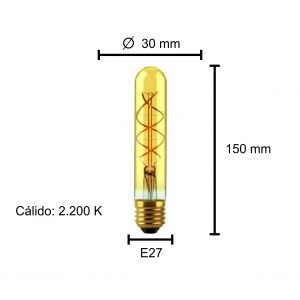 LAMPARA TUBO GOLDEN FILAMENTO LED 2W E27 MACROLED - Vista 3