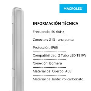 LUMINARIA ESTANCO P/ 2 TUBOS LED DE 9W 60 CM MACROLED - Vista 3
