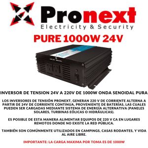 INVERSOR DE TENSION 24V A 220V DE 1000W ONDA SENOIDAL PURA - Vista 2
