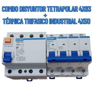 COMBO DISYUNTOR TETRAPOLAR 4X63 + TéRMICA TRIFASICO INDUSTRIAL 4X50 - Vista 1